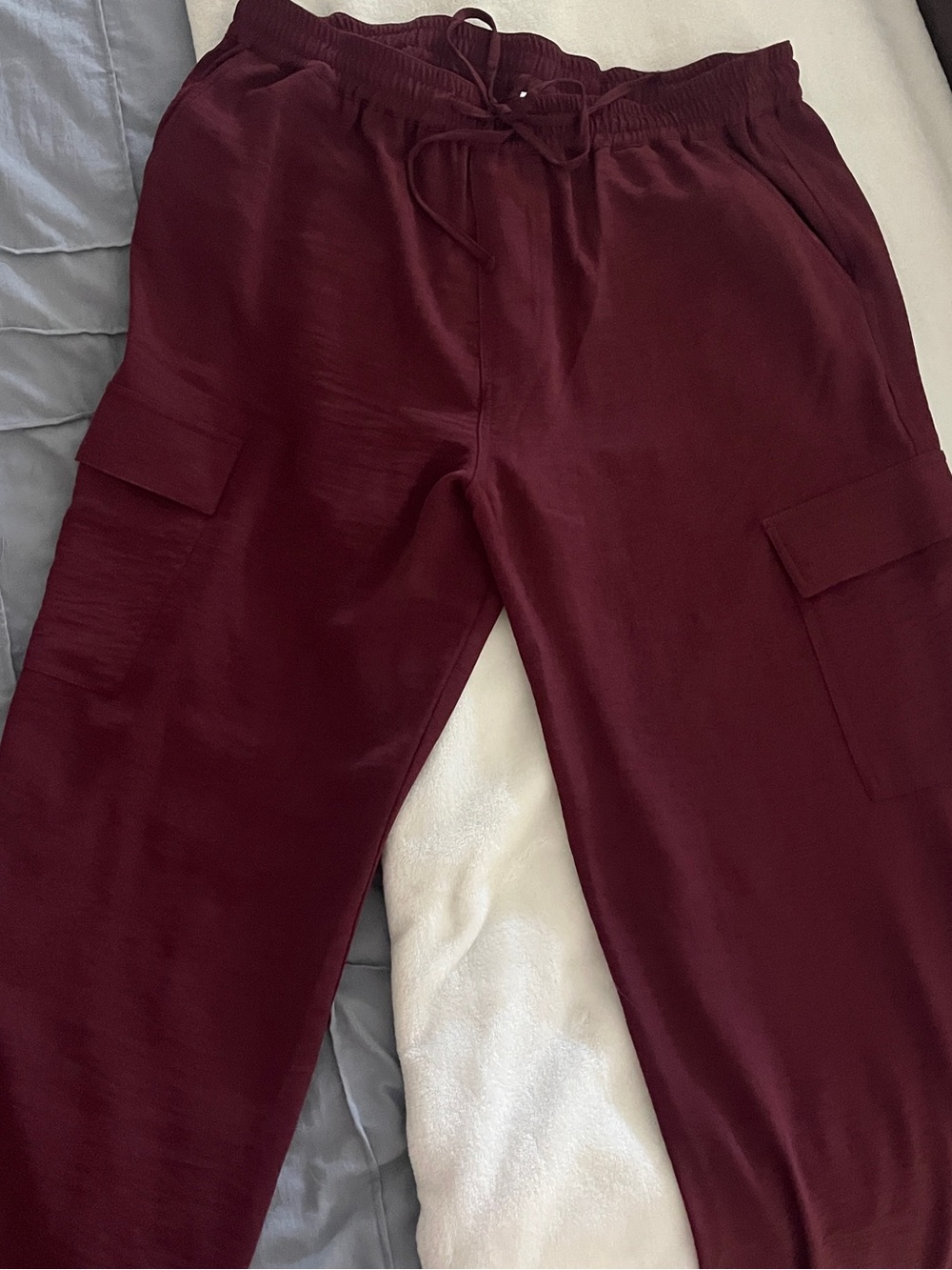 Tribal Jeans Airflow Elastic WB Flowy Cargo Pants - Burgundy